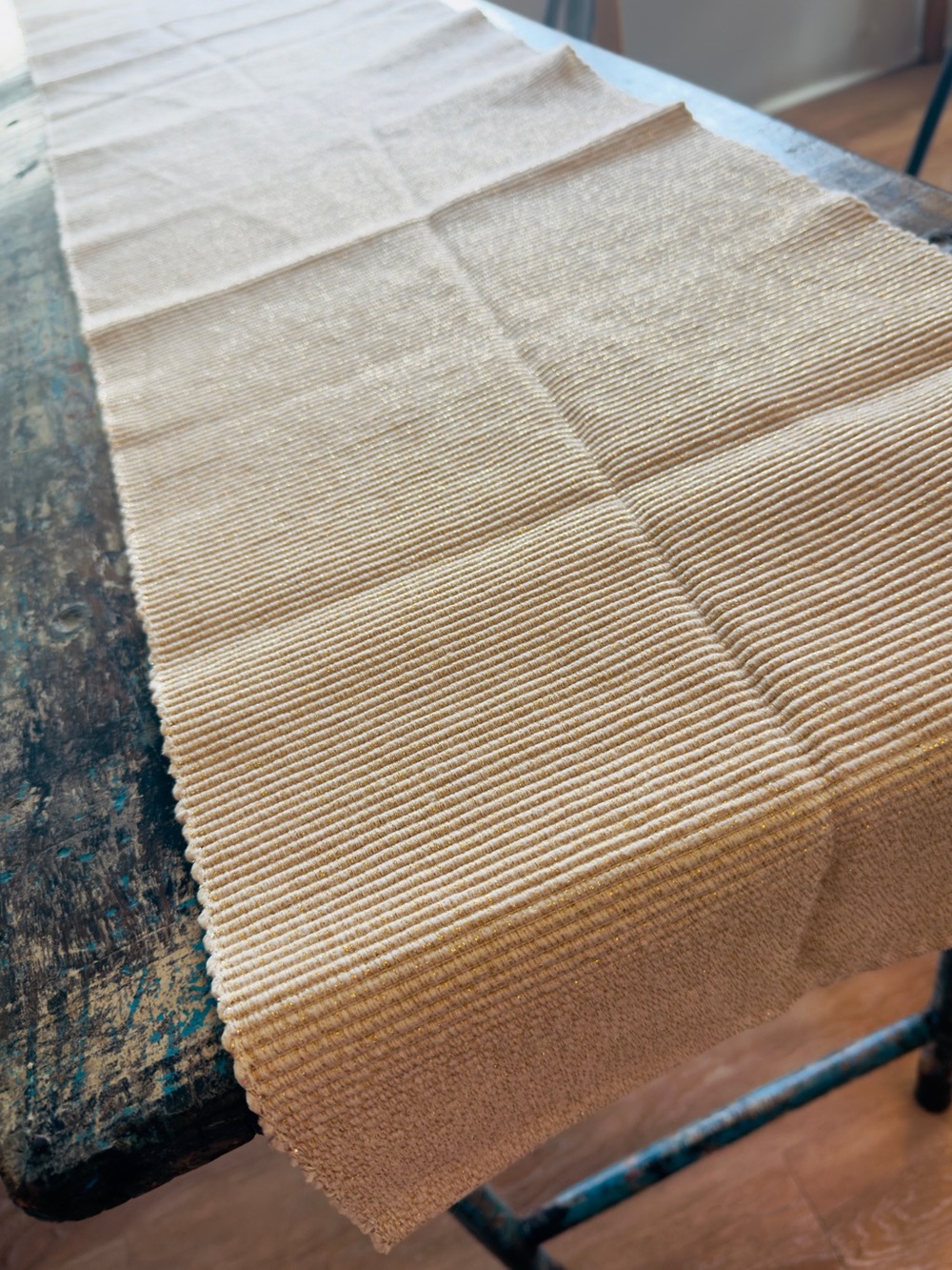 West Elm Gold Metallic Thread Cotton Table Runner 85” x 13.5”